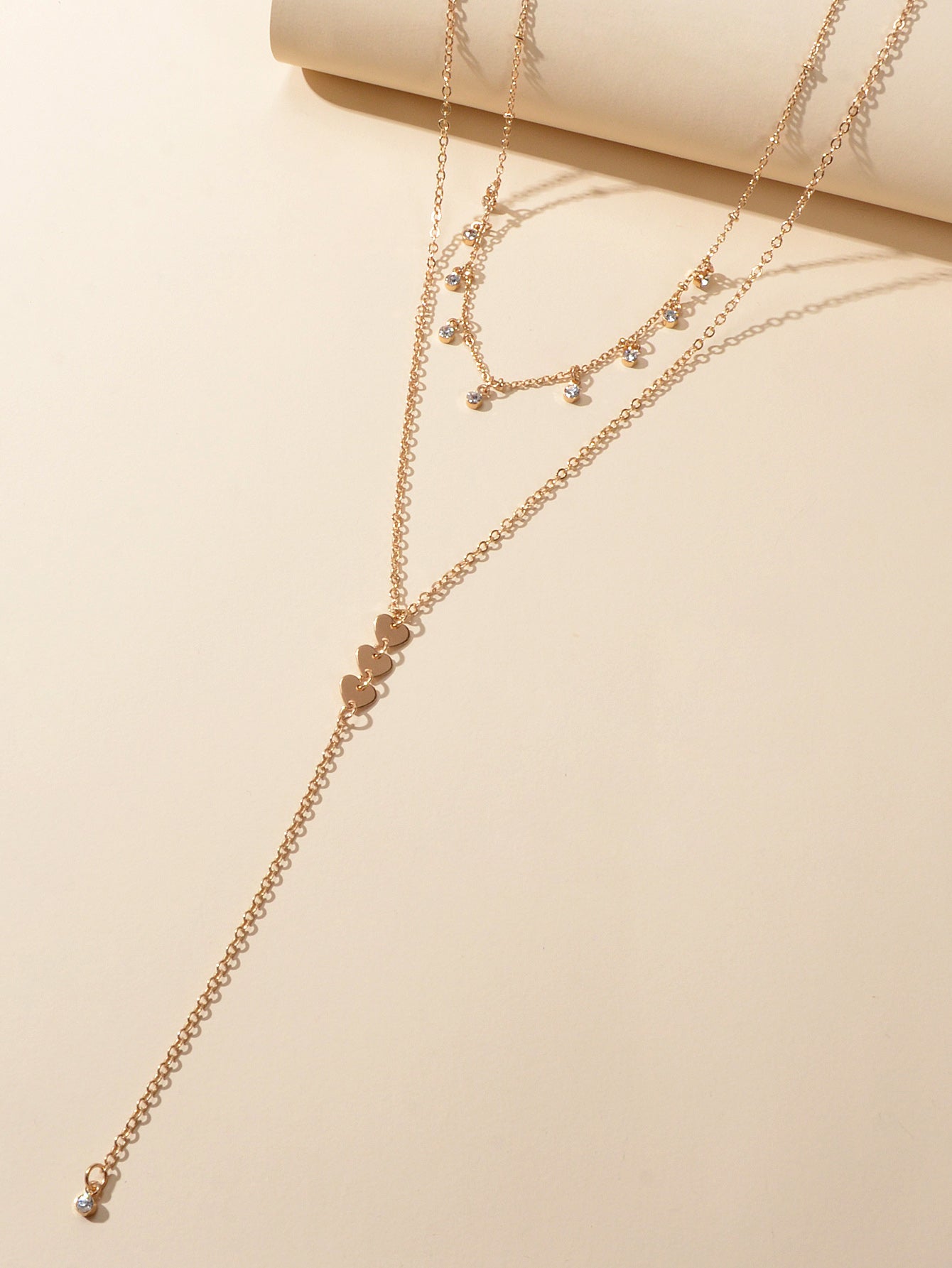 2pcs Designer Jewellery Rhinestone Charm Necklace Heart Y shape Pendant Necklace-2