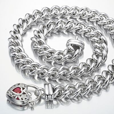 925 Sterling Silver Plated Euro Chain Necklace with a Filigree Locket Featuring a Simulated Ruby - USA Made-3