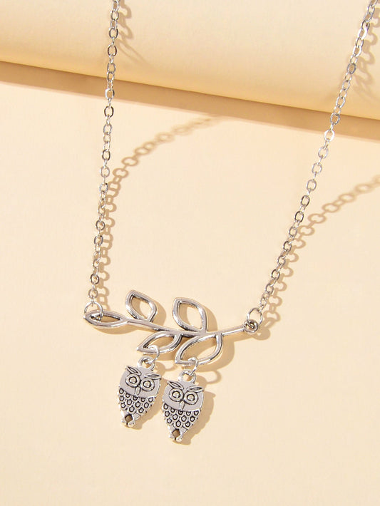 Fashion Designer Silver Chain Lover Owl Branch Necklace Female Accessories Gift-1