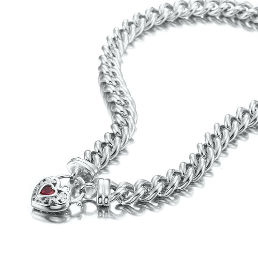 925 Sterling Silver Plated Euro Chain Necklace with a Filigree Locket Featuring a Simulated Ruby - USA Made-0