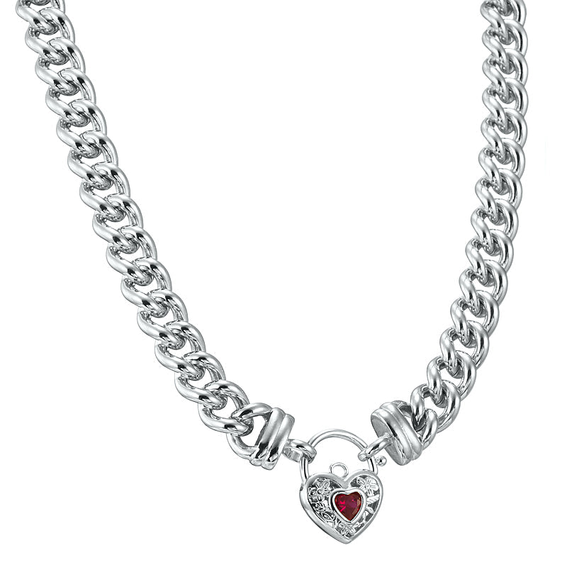 925 Sterling Silver Plated Euro Chain Necklace with a Filigree Locket Featuring a Simulated Ruby - USA Made-1