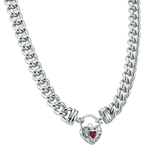 925 Sterling Silver Plated Euro Chain Necklace with a Filigree Locket Featuring a Simulated Ruby - USA Made-1